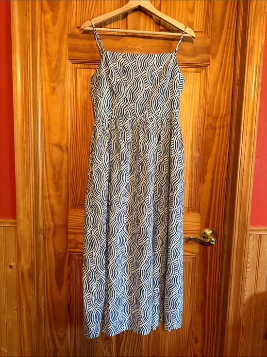 H&M Dresses & Skirts - H&M Linen Blend Spaghetti Strap Maxi Dress in Blue & White Wave Print